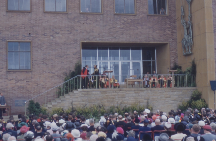  First Graduation Ceremony on the Kensington campus, 16 April 1955. (Keith Bowling, UNSW Archives 04/6/6)
